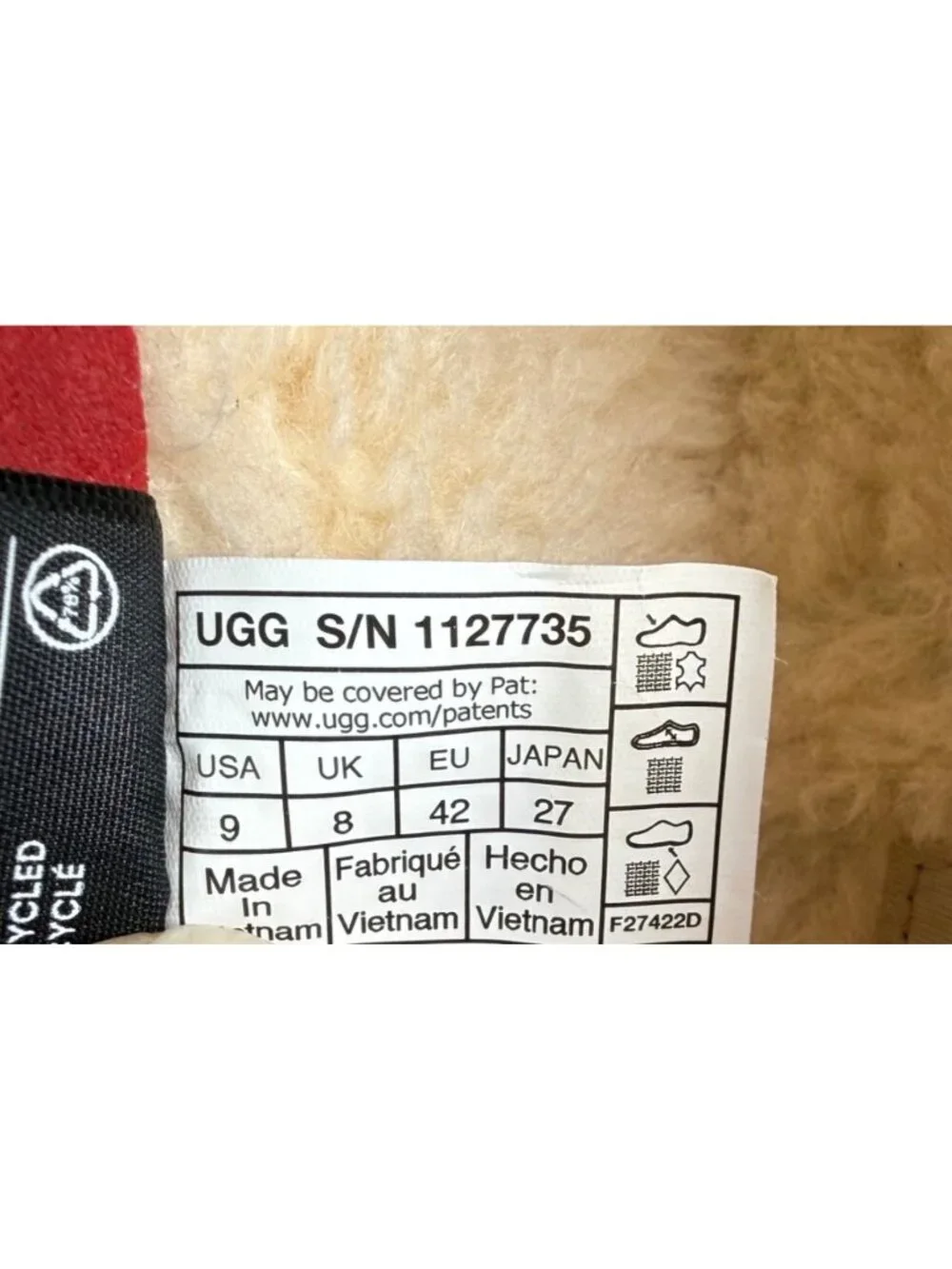 UGG Tasman LTA Red Nylon/Shearling 3M Thinsulate Slip On Slippers Mens 9 Worn 1X